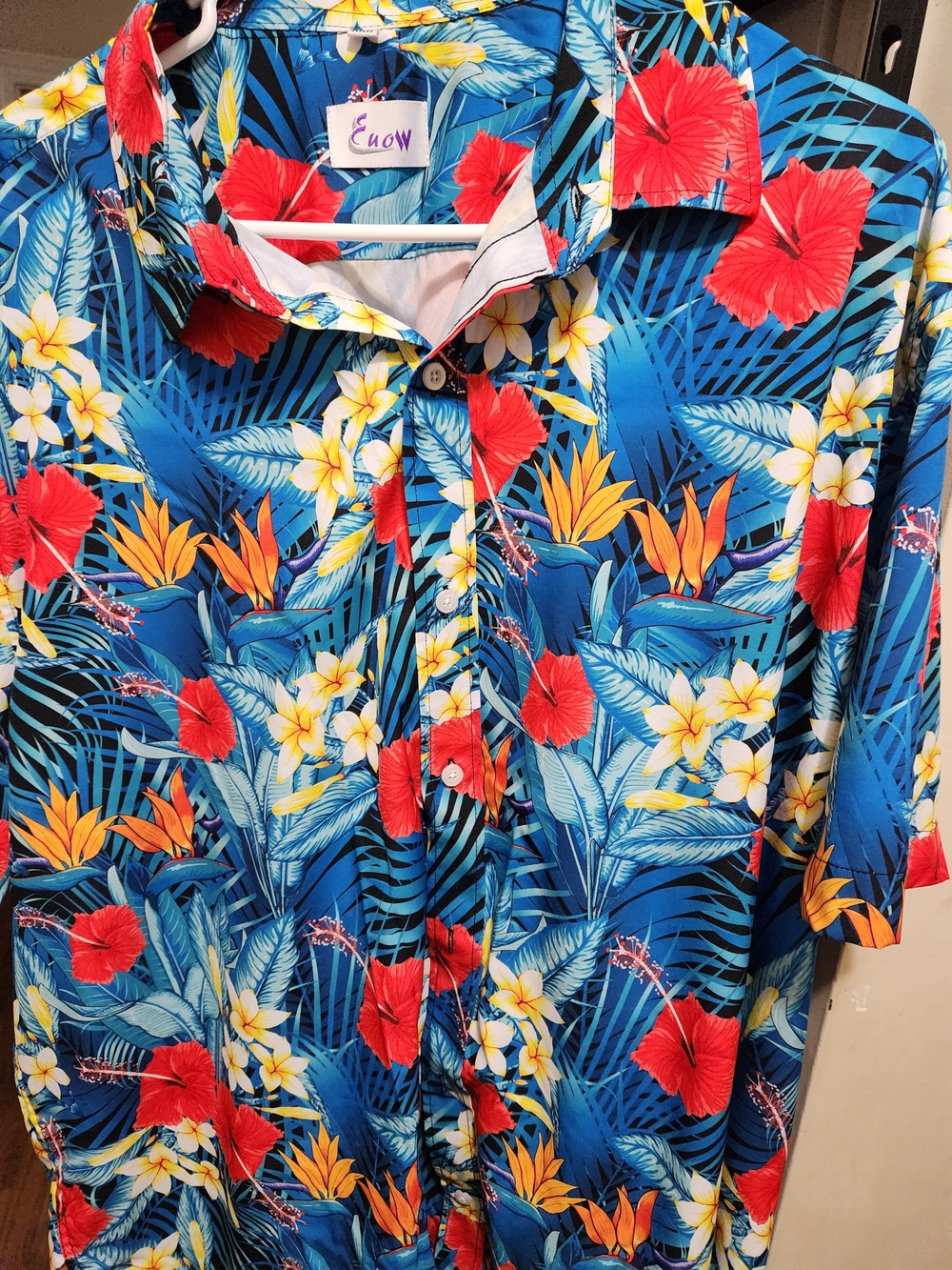 Euow Men's Blue Tropical Floral Short-Sleeve Shirt